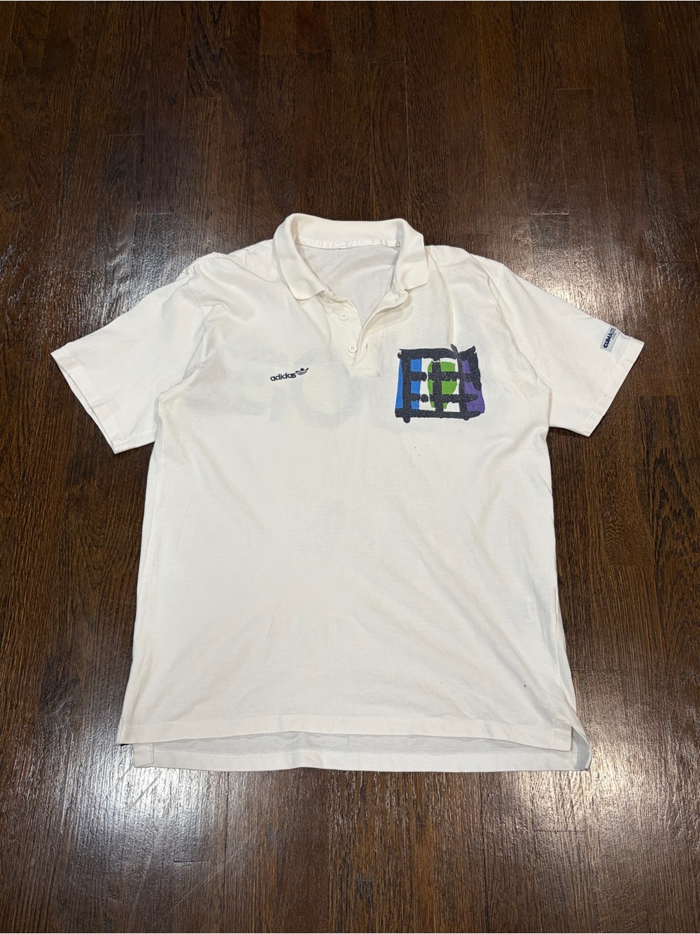 1980s Adidas graphic white polo shirt